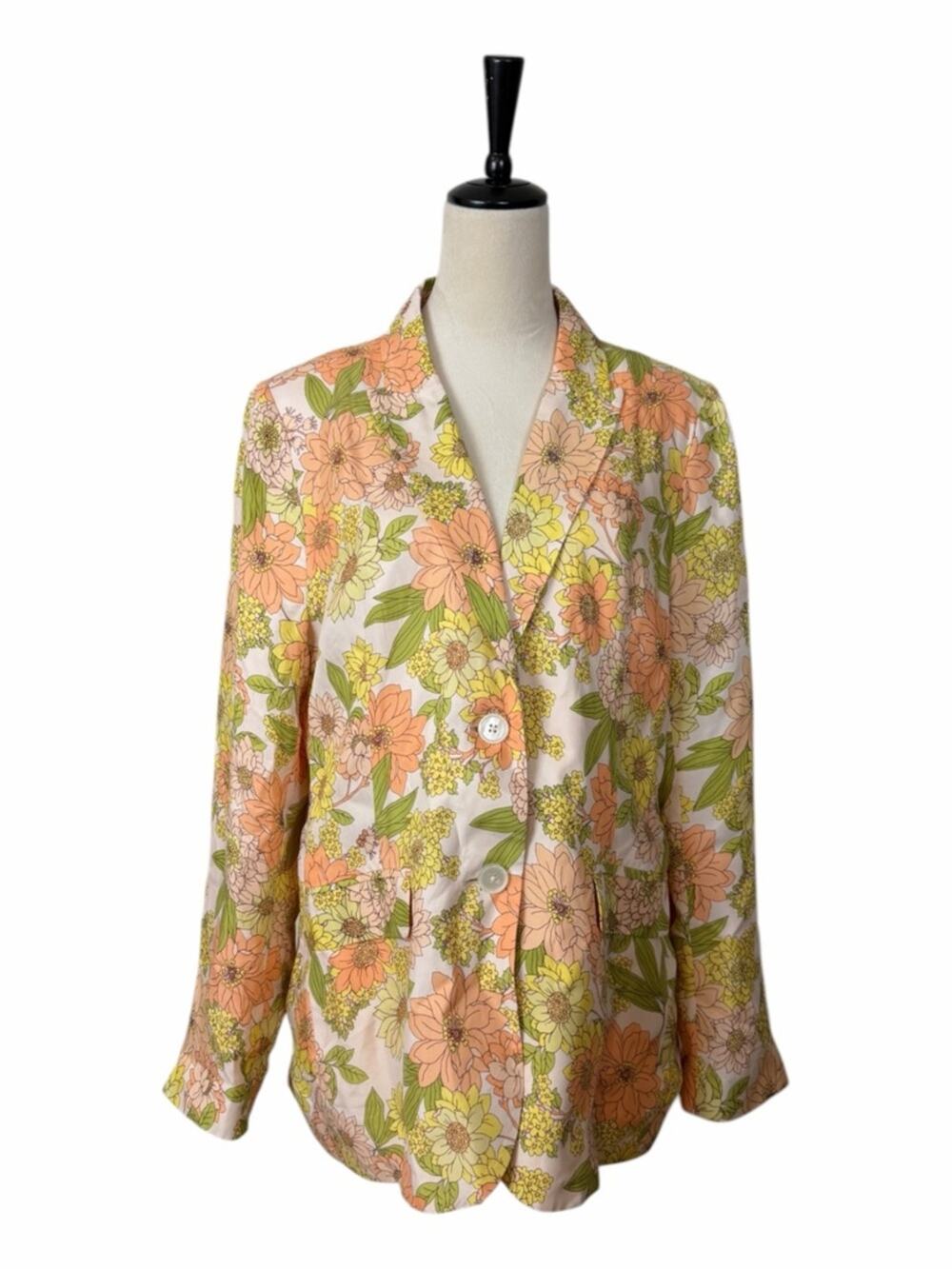 J.Crew Parke Blazer Cupro Blend Retro Zinnia Floral Women’s 10 Orange Green